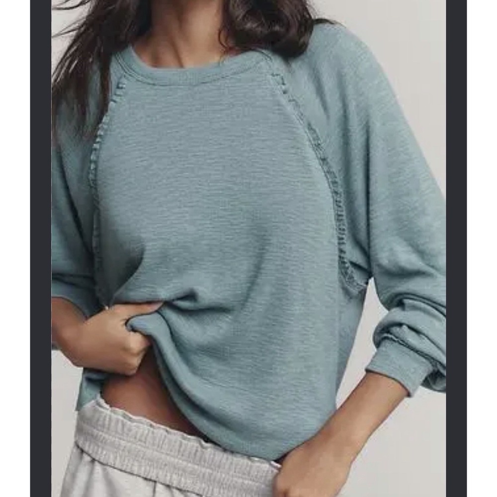 Anthropologie Pilcro Ruffled Raglan Thermal Top Scoopneck Knit Womens M Lounge